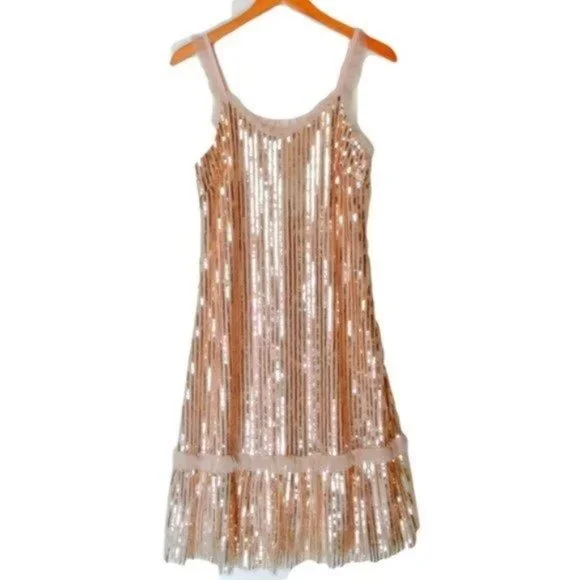 SEE THE SHADES Ruffle Trim Sequined Midi Dress S - Picture 4 of 11